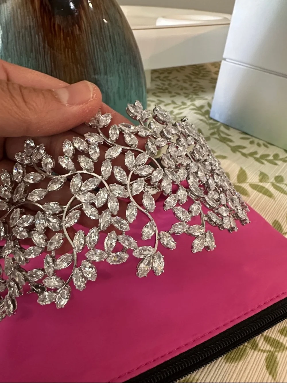 Crystal Leaf Tiara - Silver Tone - Picture 3 of 6